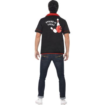 Adult Mens 50s Bowling Shirt Costume - Black Retro Strike It Lucky Shirt