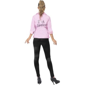 Adult Pink Ladies Satin Jacket Costume with Name Badges - 1950s Rock & Roll