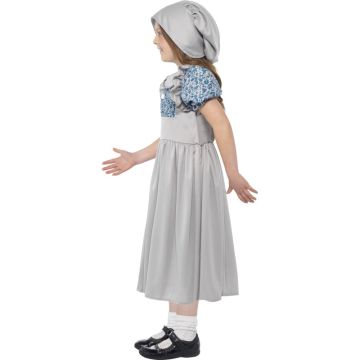 Girls Victorian School Girl Costume - Period Dress with Mob Cap