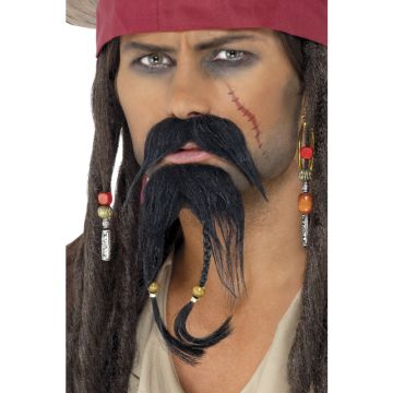 Adult Pirate Captain Beard & Moustache Set with Braids and Beads - alternate view