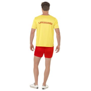 Adult Baywatch Lifeguard Costume - Yellow Shirt Red Shorts Beach Patrol Uniform
