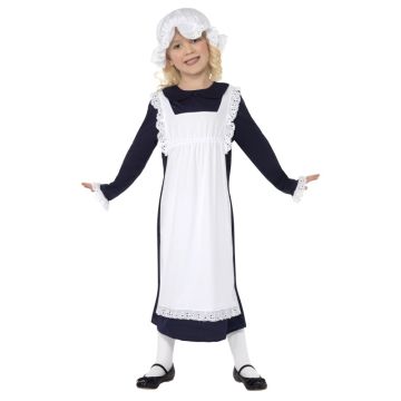 Girls Olden Day Dress Up Costume - Victorian Poor Girl Outfit with Apron and Mob Cap - alternate view 2