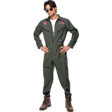 Adult Top Gun Fighter Pilot Costume - Mens Flight Suit with Aviator Glasses - alternate view