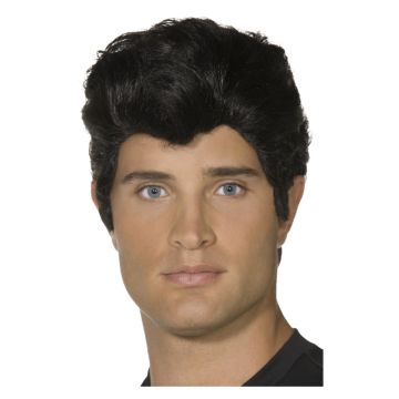 Black Danny Grease 50s Rocker Rock and Rol T-Bird Mens Greaser Costume Wig - alternate view