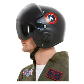 Adult Top Gun Deluxe Fighter Pilot Helmet - Black with Adjustable Visor