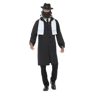 Adult Rabbi Jewish Religious Coat Beard Hat Fancy Mens Costume Outfit cs44689