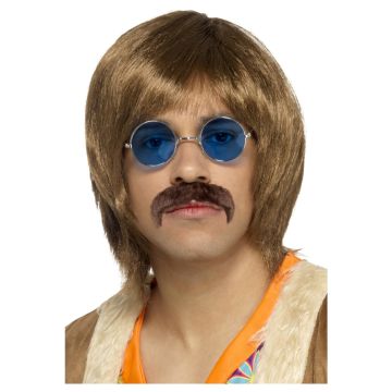 Adult 60s Hippie Rocker Accessory Kit - Wig, Mustache & Sunglasses - alternate view