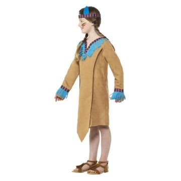 Girls Prairie Explorer Costume Dress with Headband - Tan & Turquoise Fringe