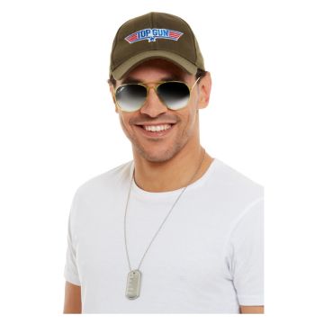 Adult Top Gun Costume Accessory Kit - Aviator Glasses, Cap & Dog Tags - alternate view