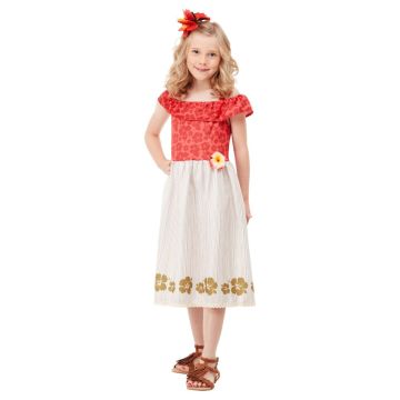Girls Hawaiian Princess Costume with Flower Hair Clip - Tropical Island Dress