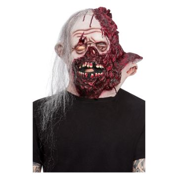 Adult Deluxe Burnt Zombie Mask - Latex Overhead Horror Mask with Hair and Neck