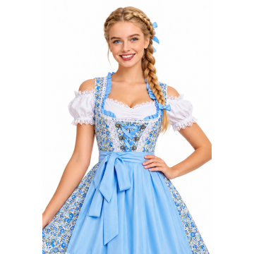 Adult Womens Bavarian Dirndl Costume - Blue Oktoberfest Beer Maid Dress