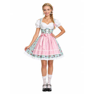 Womens Bavarian Oktoberfest Beer Maid Costume with Apron and Corset