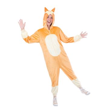 Adult Bingo Bluey Costume - Deluxe Red Heeler Jumpsuit with Hood