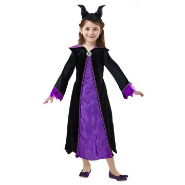 Girls Disney Maleficent costume dress with purple satin panel and black velour bodice