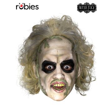 Beetlejuice vinyl mask with messy blonde-grey hair and painted decay details