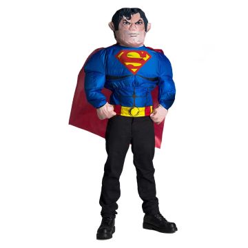 Kids Superman inflatable costume with oversized head and muscle suit - front view