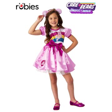 Girls pink Cheer Bear Care Bears tutu dress with rainbow belly badge appliqué and bear ears headband