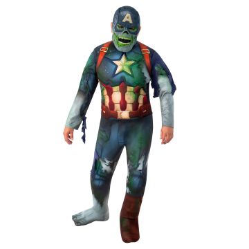 Adult Zombie Captain America Costume - Marvel What If Undead Hero Jumpsuit with Mask
