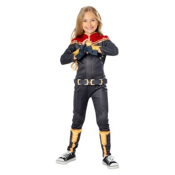 Girls Captain Marvel Deluxe Jumpsuit Costume with Gauntlets