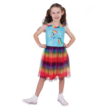 Girls Rainbow Dash costume dress with rainbow tutu skirt and character-printed bodice
