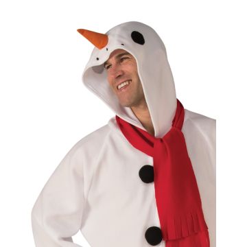 Adult Christmas Snowman Onesie Costume - Plush Hooded Jumpsuit with Scarf