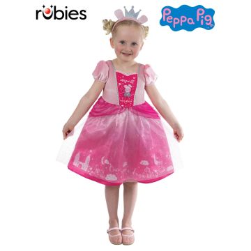 Girls Peppa Pig Princess dress costume with pink velour bodice and tulle peplum