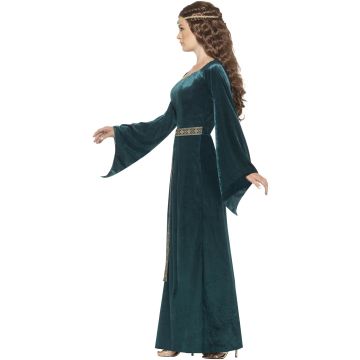 Womens Medieval Princess Costume - Emerald Green Velour Gown with Gold Trim