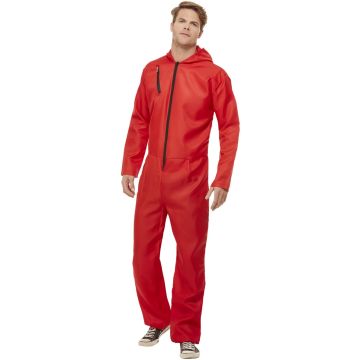 Adult Bank Robber Red Jumpsuit Costume with Front Zip
