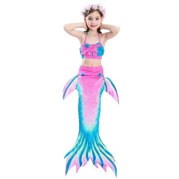 Girls Swimmable Mermaid Tail Costume - 3-Piece Bikini Set with Monofin