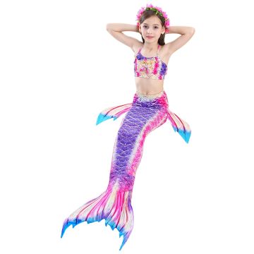Girls Mermaid Swimsuit Set with Swimmable Tail & Monofin - Pink Purple