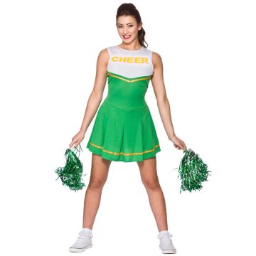 Green Cheerleader Costume - Ladies School Spirit Uniform Dress - alternate view