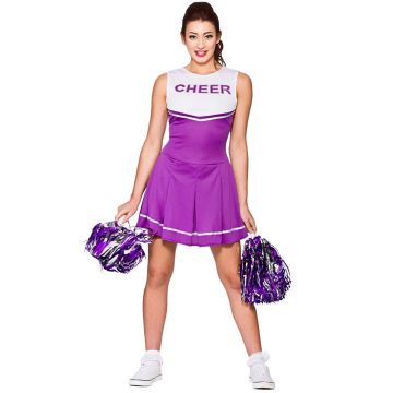 Purple Cheerleader Costume - Ladies School Spirit Uniform Dress - alternate view