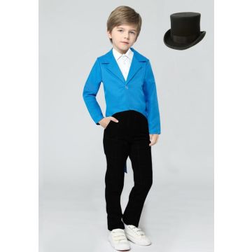 Kids Blue Tailcoat Magician Costume with Top Hat - Ringmaster Jacket Set - alternate view 3