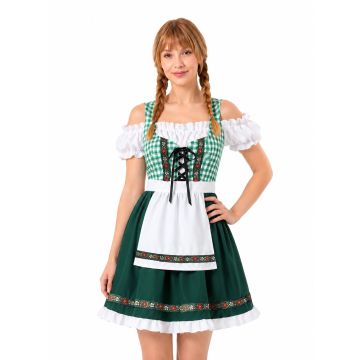 Womens Oktoberfest Dirndl Costume - Green Bavarian Beer Maid Dress with Apron