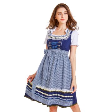 Adult Bavarian Beer Maid Dirndl Costume - Navy Blue Oktoberfest Dress