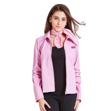 Adult Womens 1950s Pink Satin Jacket Costume with Scarf and Name Patches - alternate view