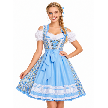Adult Womens Bavarian Dirndl Costume - Blue Oktoberfest Beer Maid Dress