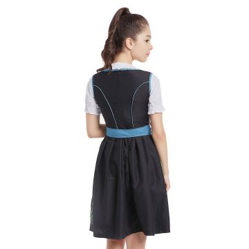 Womens Bavarian Beer Maid Dirndl Costume - Black & Blue Oktoberfest Dress