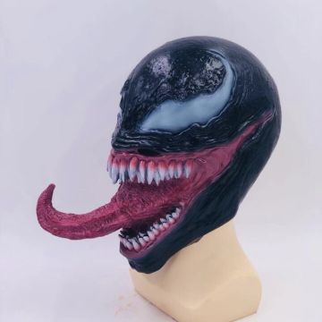 Adult Symbiote Anti-Hero Mask - Black Symbiote Full-Head Latex Mask with Tongue