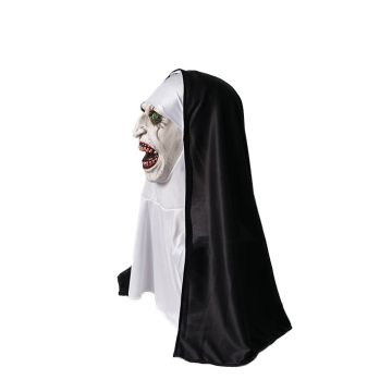 Adult Demonic Nun Horror Mask - Full Head Latex with Black Veil