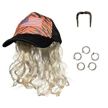 Adult Tiger King Joe Exotic Costume Set - Cap Mullet Wig Moustache Earrings