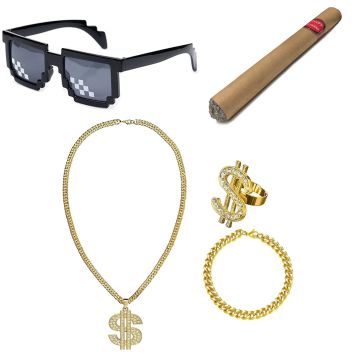 Adult Monkey Mask with Gold Gangster Accessories - Cool Ape Novelty Set