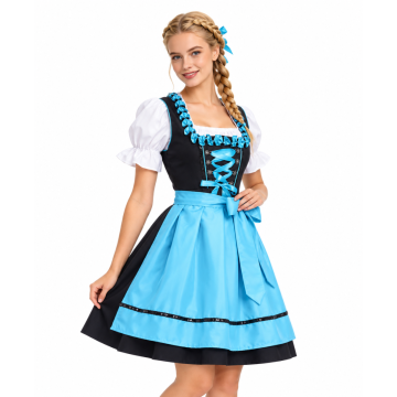 Women's Bavarian Oktoberfest Dirndl Costume - Black & Turquoise Beer Maiden Dress