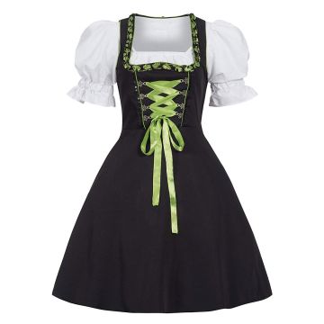 Womens Bavarian Dirndl Costume - Black Green Oktoberfest Beer Maid Dress
