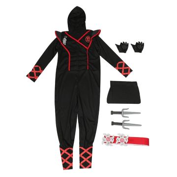 Kids Black Ninja Warrior Costume with Hood and Weapons