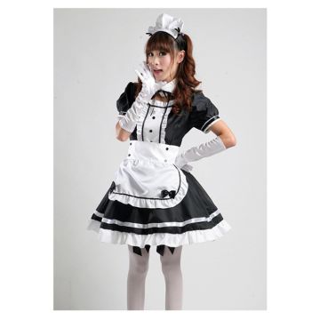 Adult Anime Maid Costume - Black & White French Cafe Dress with Headpiece