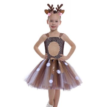 Girls Xmas Reindeer Costume Tutu Dress lp1057
