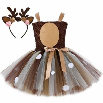 Kids Reindeer Tutu Costume with Antler Headband and Floral Accent