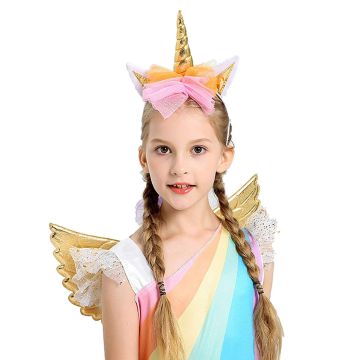 Kids Unicorn Princess Dress with Headband - Rainbow Tulle Costume